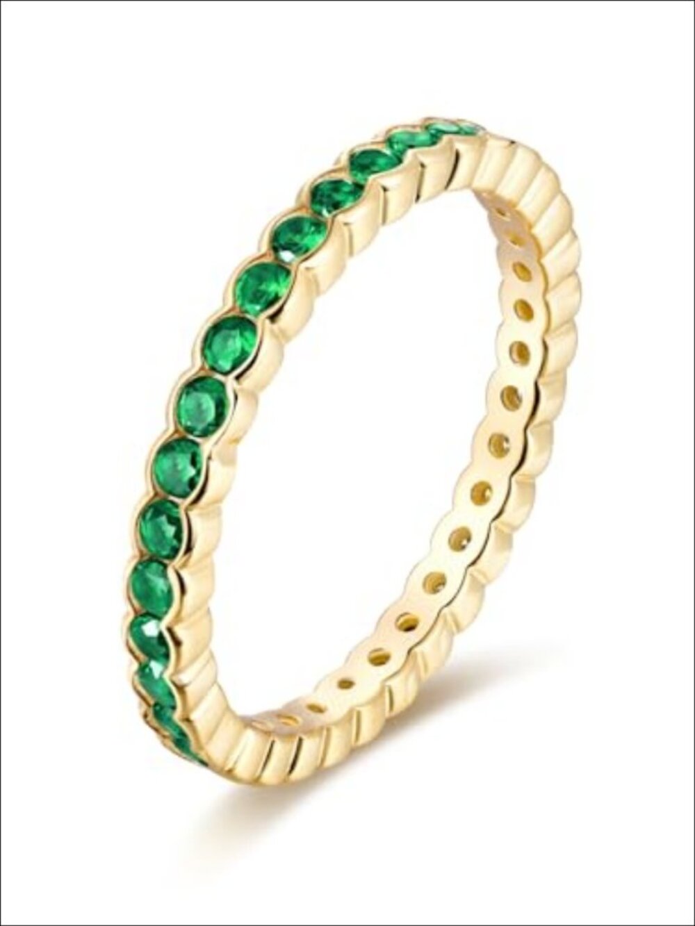 Emerald Eternity Ring 925 Sterling Silver Yellow Gold Plated Bezel Set